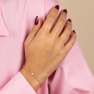  Colored CZ Bezel Heart Chain Bracelet - Adina Eden's Jewels
