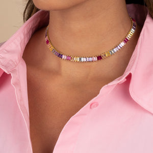  Pastel Multi Colored Baguette Tennis Necklace - Adina Eden's Jewels