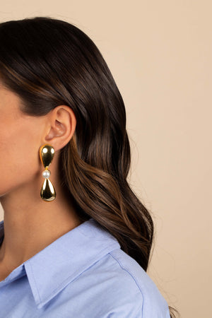  Brushed Double Teardrop X Pearl Drop Stud Earring - Adina Eden's Jewels