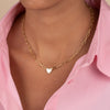  Pave Colored Stone Heart Paperclip Necklace - Adina Eden's Jewels