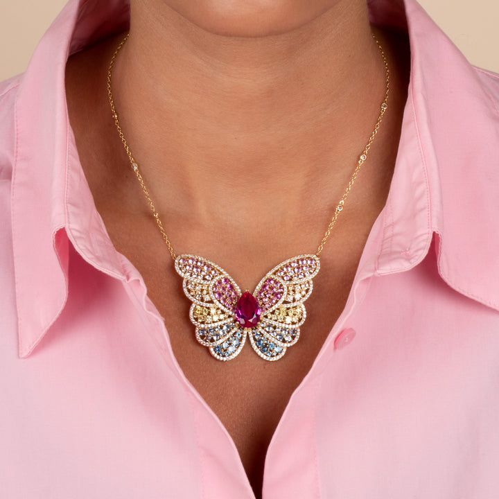  Pastel Colored Large Butterfly Pendant Necklace - Adina Eden's Jewels