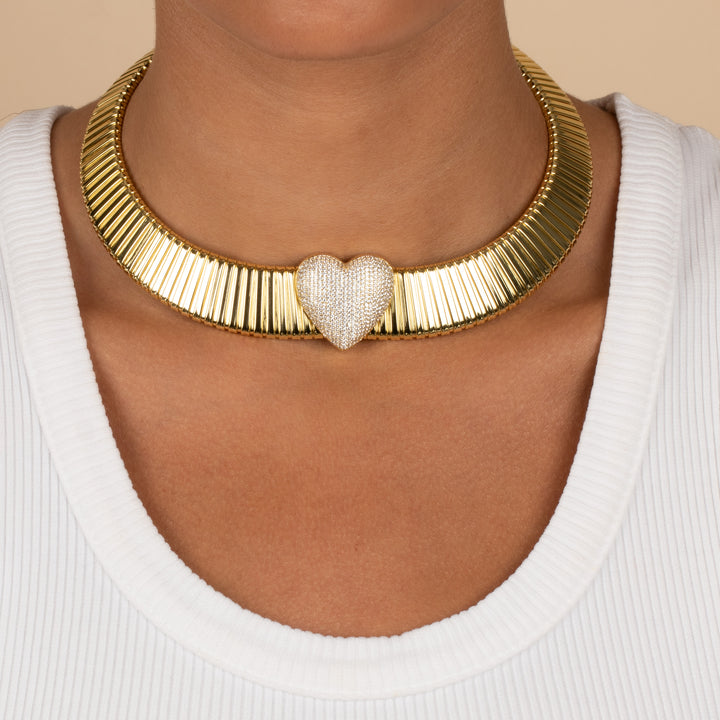  Pave Accented Heart Snake Chain Necklace - Adina Eden's Jewels