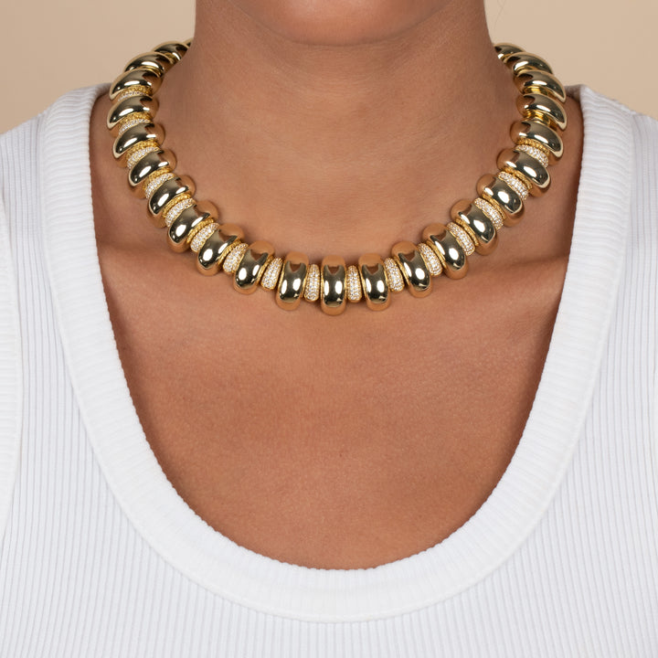  Solid/Pave Wide Ridged Tennis Necklace - Adina Eden's Jewels