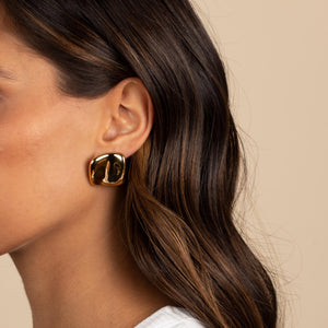  Large Solid Indented Square Stud Earring - Adina Eden's Jewels