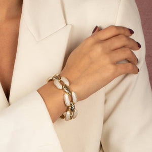  Pave Ridged Open Flat Square Link Bracelet - Adina Eden's Jewels