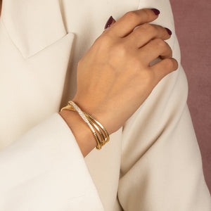  Pave Bar Accented Triple Overlap Open Bangle Bracelet - Adina Eden's Jewels