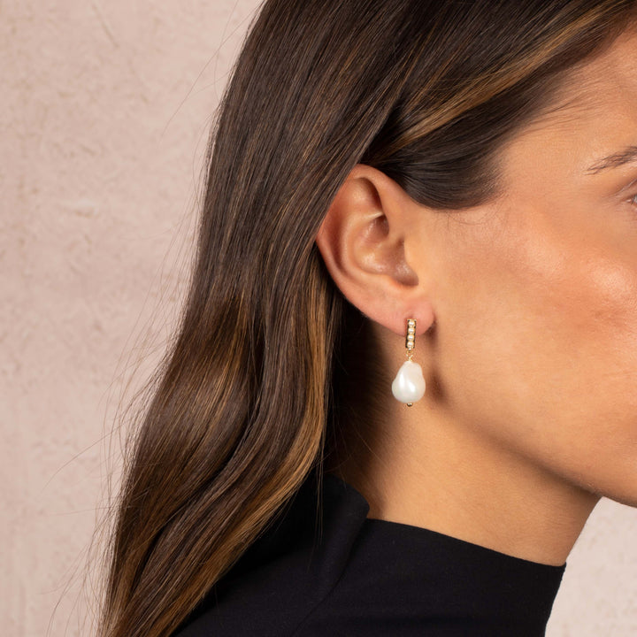  Pave Bar X Dangling Baroque Pearl Stud Earring - Adina Eden's Jewels