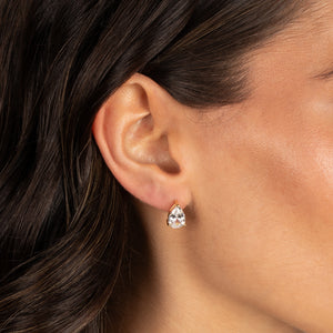 CZ Pear Stud Style Huggie Earring