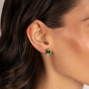 Emerald Green Curved Bezel CZ Stud Earring