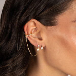 CZ Oval Bezel Halo Huggie Earring - Adina Eden's Jewels