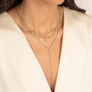 Turquoise Enamel Beaded Chain Lariat - Adina Eden's Jewels