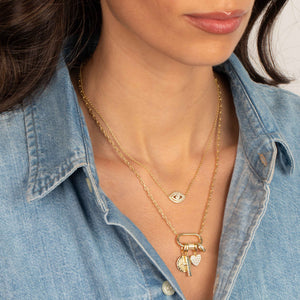 Multi-Charm CZ Lock Necklace