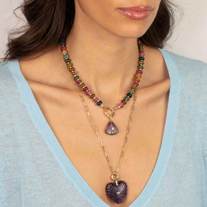 Colored CZ Bezel Natural Stone Fan Charm - Adina Eden's Jewels