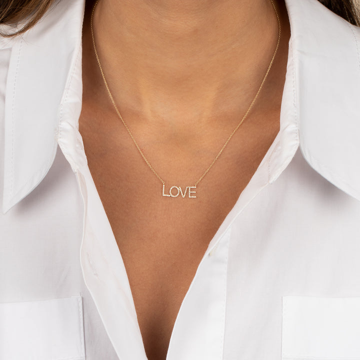  Diamond Pave Love Nameplate Necklace 14K - Adina Eden's Jewels