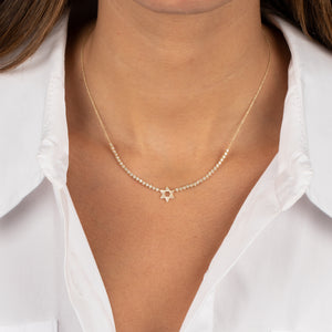  Diamond Star Of David Half Tennis Necklace 14K - Adina Eden's Jewels