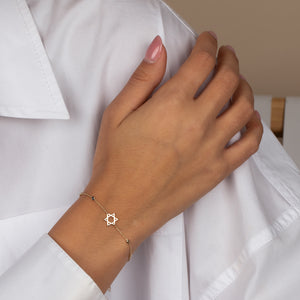  Sapphire Blue Bezel Star Of David Bracelet 14K - Adina Eden's Jewels