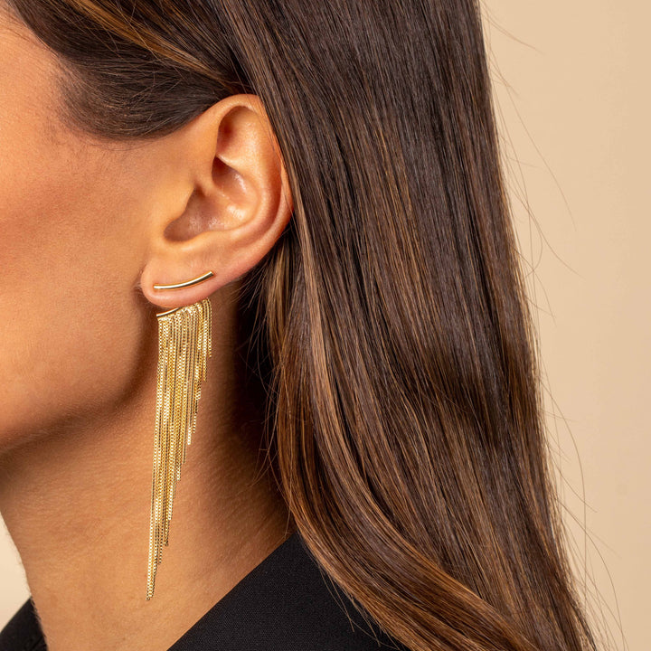  Long Front Back Chandelier Fringe Drop Stud Earring - Adina Eden's Jewels