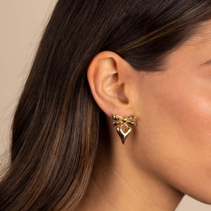  Bow Tie X Puffy Heart Drop Stud Earring - Adina Eden's Jewels