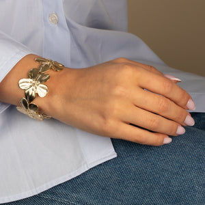  Ridged Flowers Cuff Bangle Bracelet - Adina Eden's Jewels