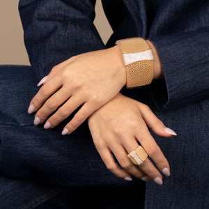  Pave Accented Wide Mesh Bangle Bracelet - Adina Eden's Jewels