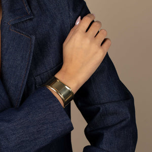  Solid Indented Curved Wide Bangle Bracelet - Adina Eden's Jewels