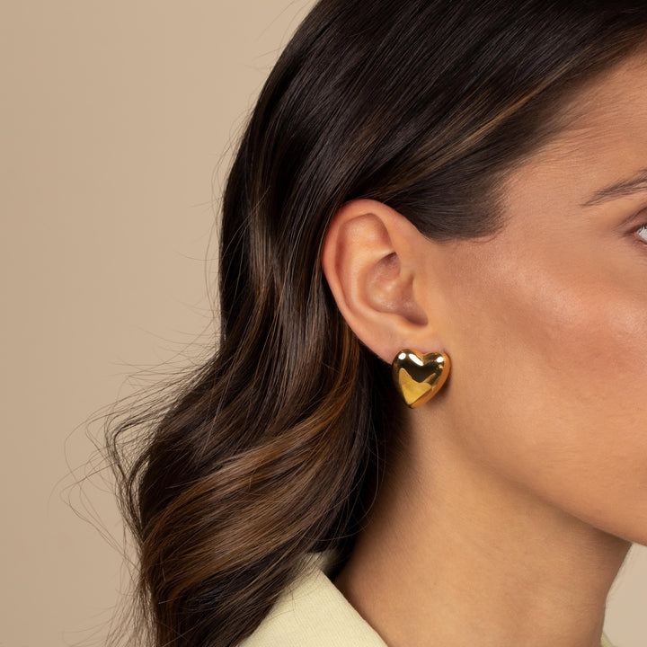  Solid Puffy Heart Stud Earring - Adina Eden's Jewels