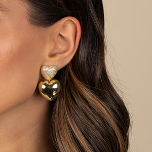  Solid/Pave Heart Dangling Drop Stud Earring - Adina Eden's Jewels