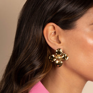  Solid Four Leaf Flower On The Ear Stud Earring - Adina Eden's Jewels
