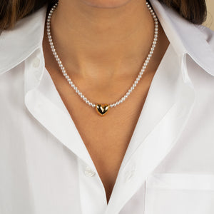  Puffy Heart X Pearl Necklace - Adina Eden's Jewels