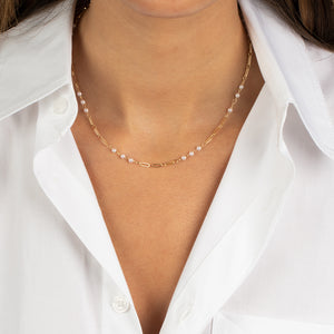  Pearl X Paperclip Chain Necklace - Adina Eden's Jewels