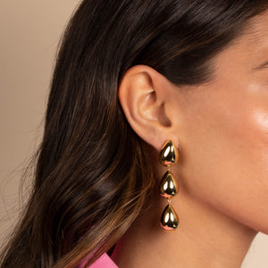  Solid Triple Puffy Teardrop Drop Stud Earring - Adina Eden's Jewels