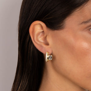 CZ Emerald Bezel Double Row Huggie Earring - Adina Eden's Jewels