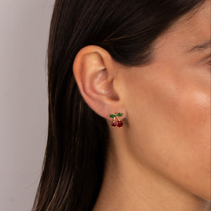 CZ Red & Green Cherry Stud Earring - Adina Eden's Jewels
