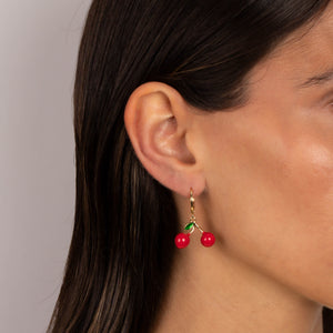 Red Enamel Dangling Cherry Huggie Earring - Adina Eden's Jewels
