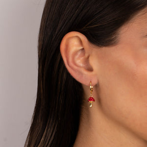 Red Enamel Mushroom Dangling Huggie Earring - Adina Eden's Jewels