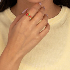 Colored Enamel Strawberry & Flower Adjustable Ring - Adina Eden's Jewels