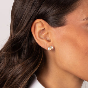 CZ Bezel Double Emerald Stud Earring - Adina Eden's Jewels