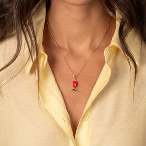 Red & Green Flower Charm Necklace - Adina Eden's Jewels