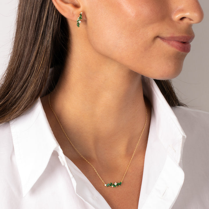 アイチュウ　ペンダント　ブレスレット Emerald Green CZ Baguette Earring & Necklace Combo Set – Adina Eden