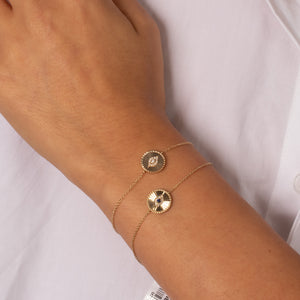 Diamond Pave & Sapphire Blue Evil Eye Ridged Disc Bracelet 14K - Adina Eden's Jewels