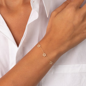 Diamond Pave Triple Star Of David Bracelet 14K - Adina Eden's Jewels