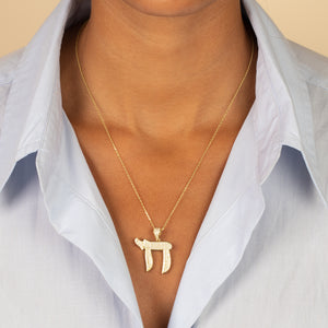  Pave Large Chai Pendant Necklace - Adina Eden's Jewels