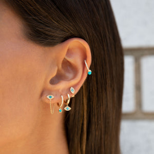 Diamond Pave X Turquoise Dangling Evil Eye Huggie Earring 14K - Adina Eden's Jewels