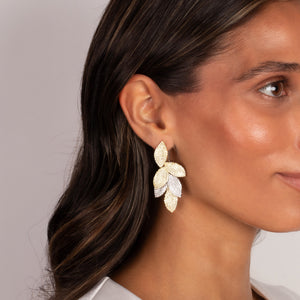 Two Tone Pave Dangling Petal Drop Stud Earring - Adina Eden's Jewels