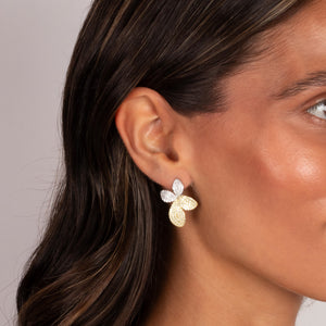 Two Tone Pave Petal Drop Stud Earring - Adina Eden's Jewels