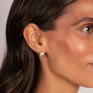 CZ Oval Bezel Ridged Huggie Earring - Adina Eden's Jewels