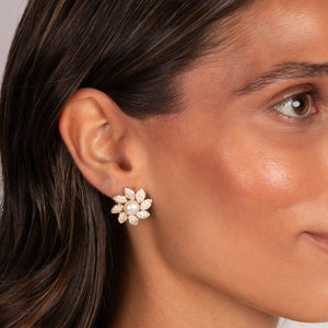 Silver Floral Pearl Stud Earring - Adina Eden's Jewels