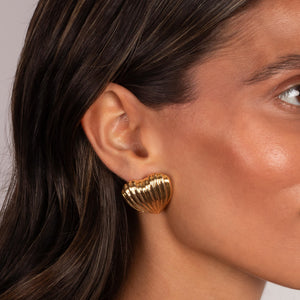 Ribbed Heart Stud Earrings - Adina Eden's Jewels