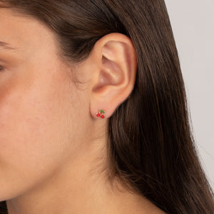 Kids Red Enamel Cherry Stud Earrings 14K - Adina Eden's Jewels