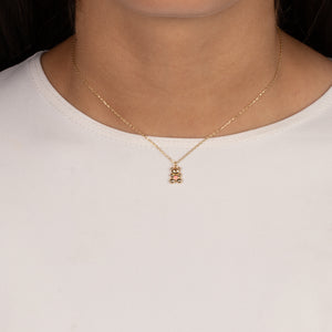 Kids Pink Heart Bear Necklace 14K - Adina Eden's Jewels